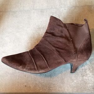 Nine West Brown Suede Slip-on Bootie (2 inch kitten heel)